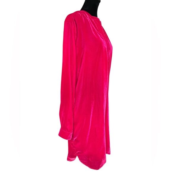 Uncle Frank Pink Velvet Dress Size Medium Fuchsia Bishop Sleeve Mini Shift - Picture 2 of 9
